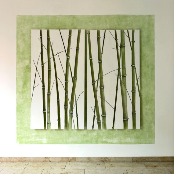 Bambus V, 160 x 175 x 0,5 cm, 2006, Holzplatte, Pigmente, Acryllack